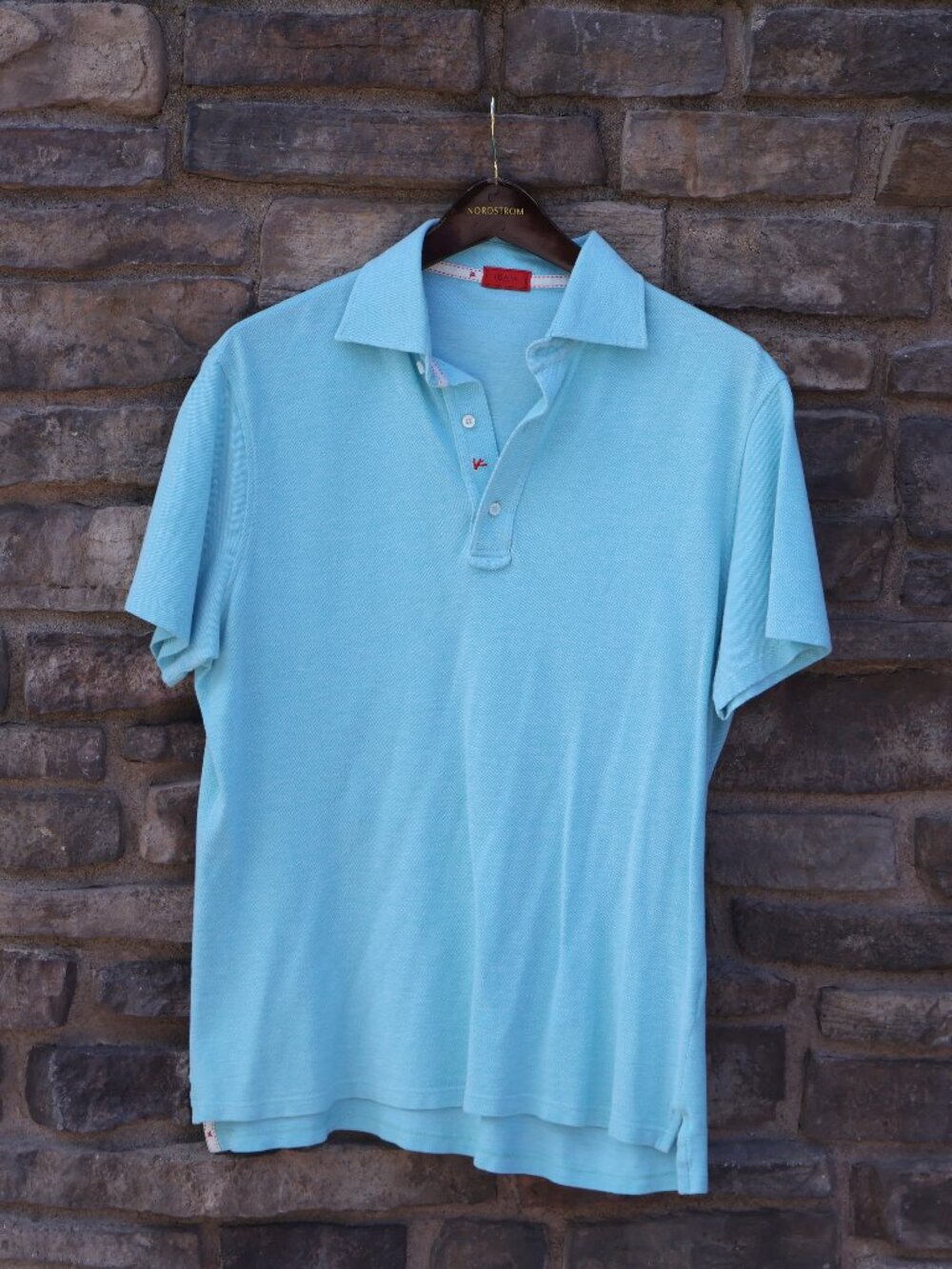 Isaia Napoli Men’s Aqua Cotton Piqué Short-Sleeve Polo Shirt L Made in Italy